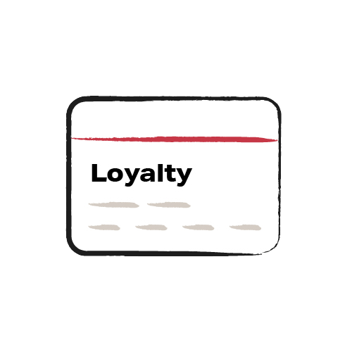 A card with the word 'Loyalty' underlined in red, on a white background.
